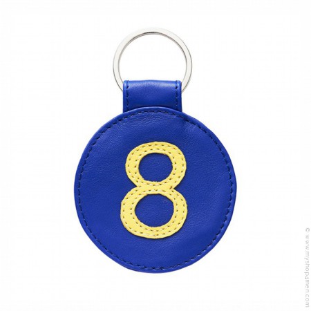 Porte clé en cuir n°8 bleu et jaune