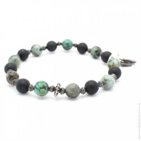 Bracelet with onyx and green turquoise