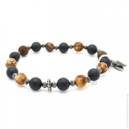 Bracelet with onyx and old crackle