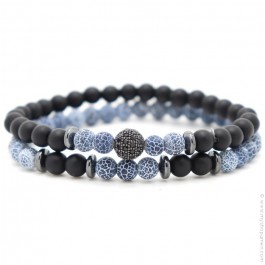 Set of 2 agate and blue crackle bracelets