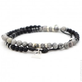 Les Belles Persones black matt onyx and jasper grey bracelet