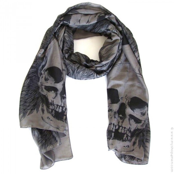 Foulard Gothique Tête De Mort - Echarpe Punk 150x42cm - Style Rock Noir - Matière Synthétique
